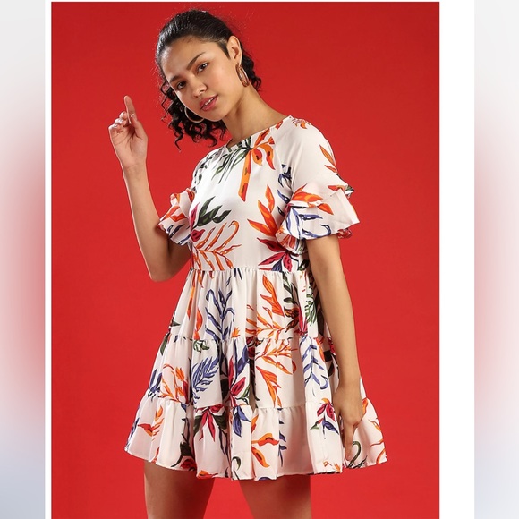 Campus Sutra Women Floral Stylish Casual Dresses - Size Large NWT - Tropical - Picture 5 of 5